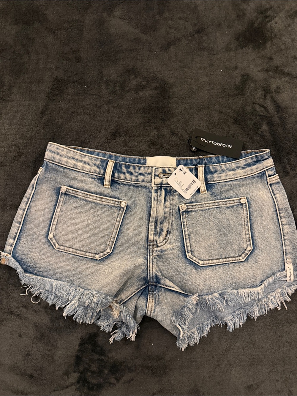 One Teaspoon Light Wash Denim Frayed Hem Jean Shorts